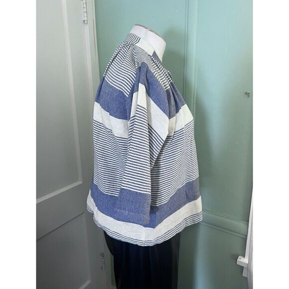 Apiece Apart Womens 0 Short Sleeve Boxy Top 100% Cotton Blue White Striped - Picture 4 of 9